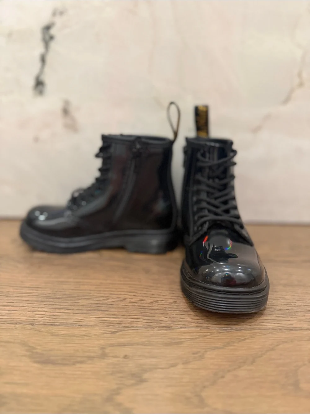 Dr. Martens Black Patent Lace-Up Kids Boots